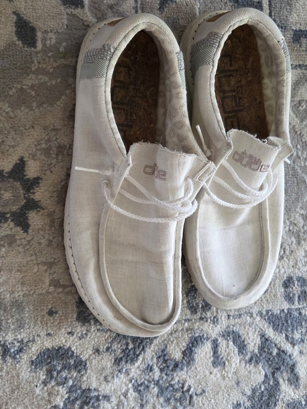 Men's Hey Dude Off-White Casual Slip-On Shoes with White Rope Laces